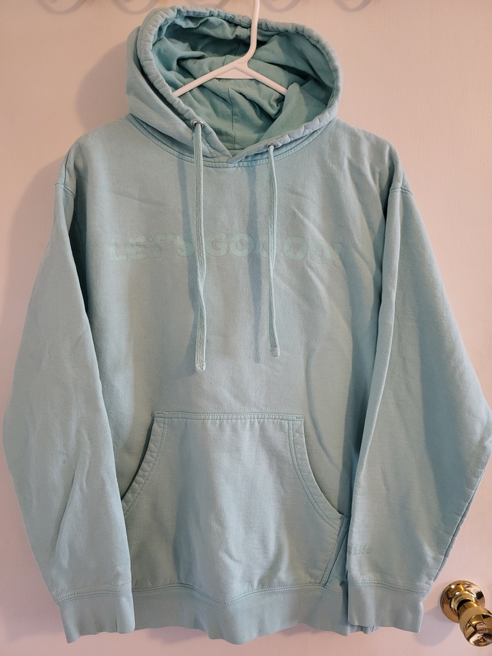 Independent Trading Company Sweatshirt Hoodie Pockets Aqua Let's Gooo! Medium
